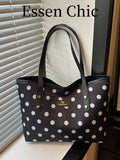 1pc Black Large Capacity Polka Dot Nylon Tote Bag Women's Shoulder Bag