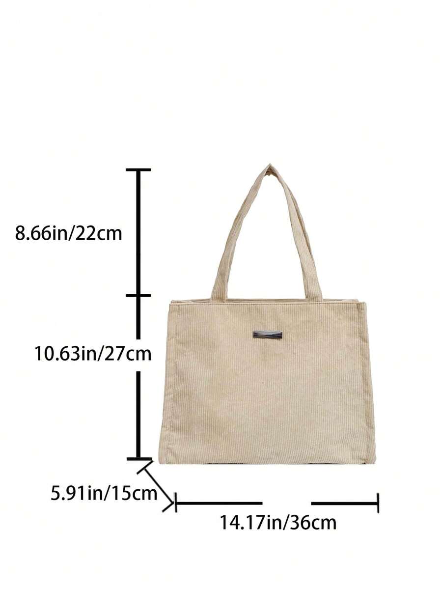 Women's Minimalist Ribbed Tote Bag, Metal Logo Zipper Handbag, Lightweight Shoulder Bag, Suitable For Commuting, School, Daily Shopping