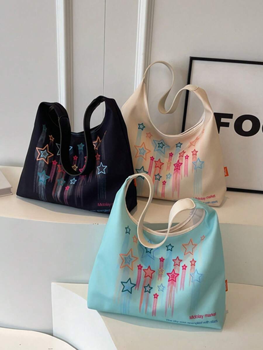 Women's Fashion Handbag- With Star Phone Lanyard Keychain, Y2K Personalized Star Design, Large Capacity Women's Tote Bag, Versatile Casual Shoulder Bag, Reusable Storage Bag, Dumpling Bag, Underarm B