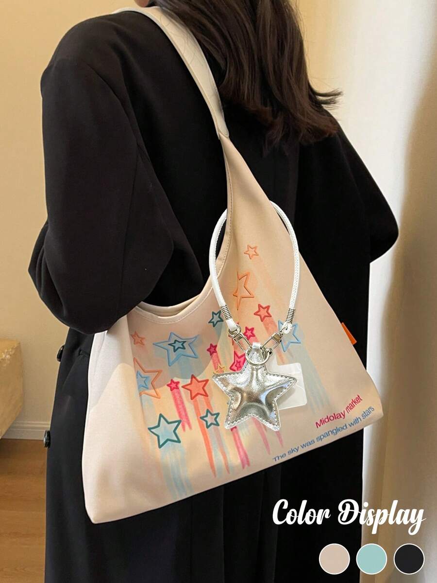 Women's Fashion Handbag- With Star Phone Lanyard Keychain, Y2K Personalized Star Design, Large Capacity Women's Tote Bag, Versatile Casual Shoulder Bag, Reusable Storage Bag, Dumpling Bag, Underarm B
