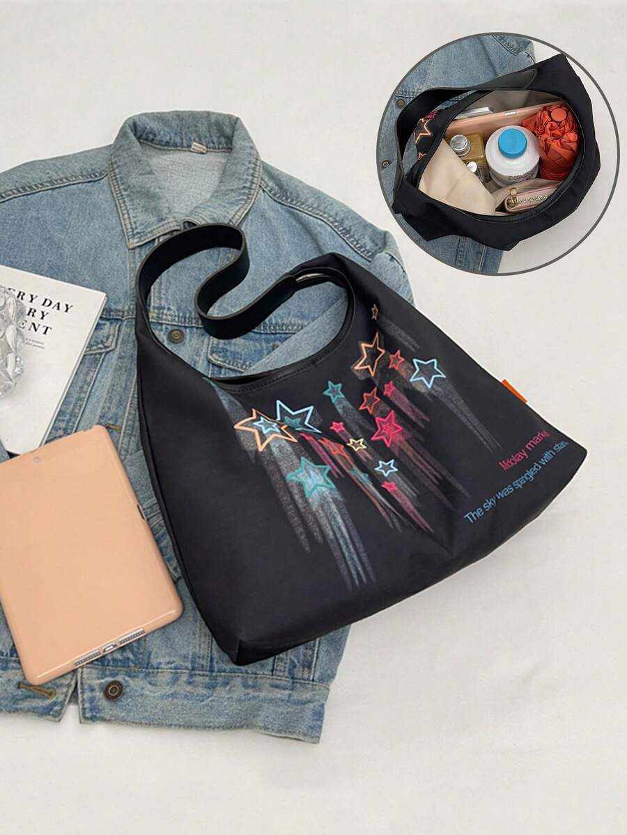 Women's Fashion Handbag- With Star Phone Lanyard Keychain, Y2K Personalized Star Design, Large Capacity Women's Tote Bag, Versatile Casual Shoulder Bag, Reusable Storage Bag, Dumpling Bag, Underarm B