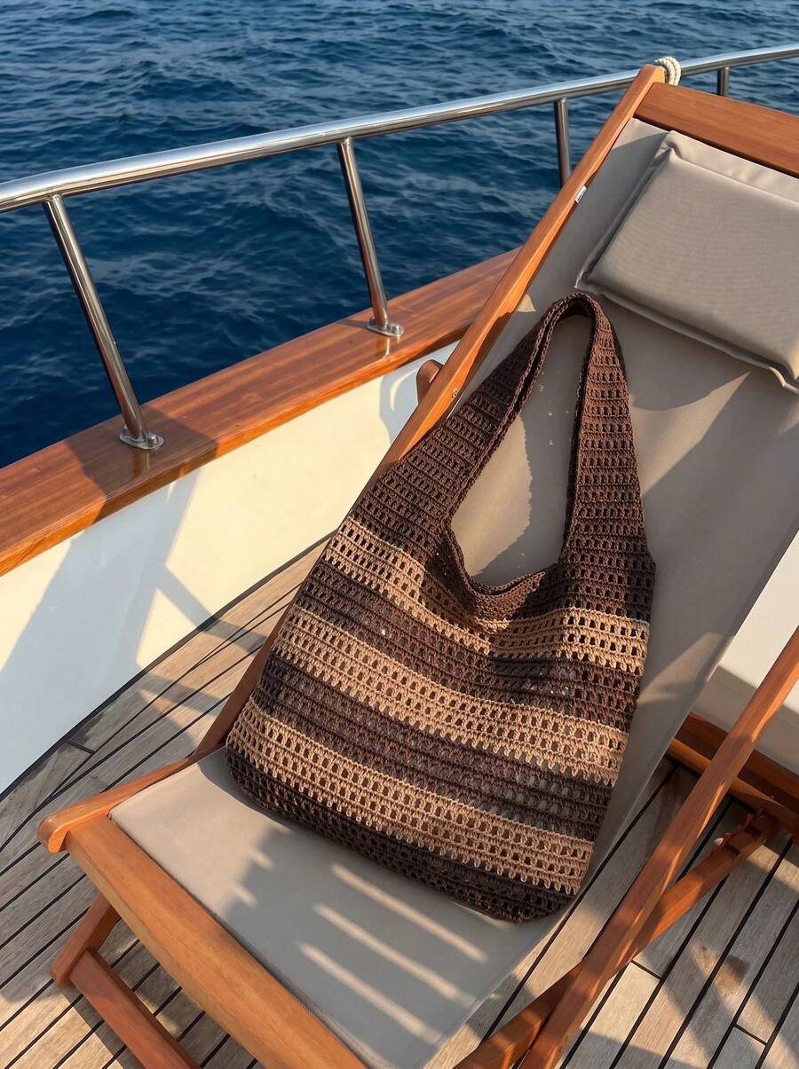 CAJUNI 2026 New Handmade Crochet Woven Tote Bag For Women, Perfect For Beach Vacation, Travel, Shopping And Holiday Essential, Crochet