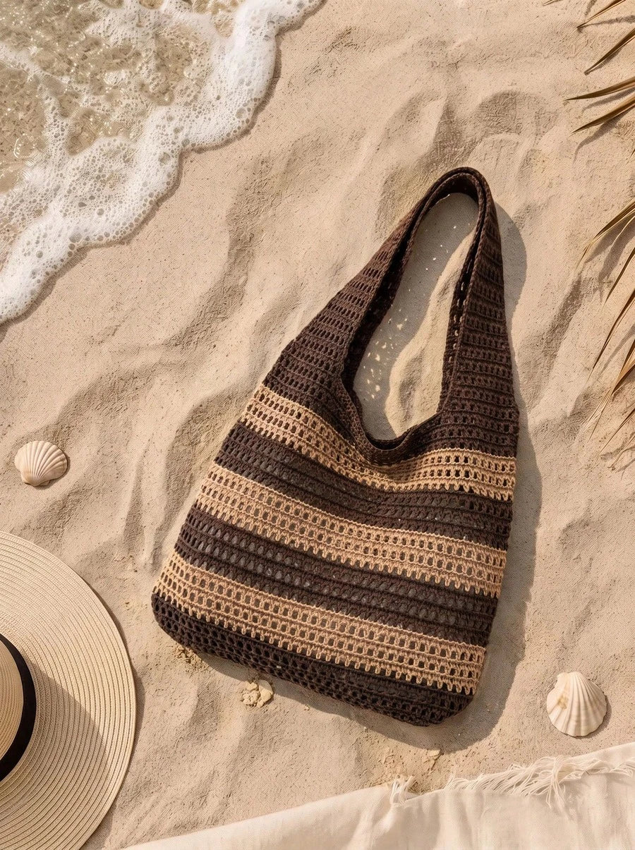 CAJUNI 2026 New Handmade Crochet Woven Tote Bag For Women, Perfect For Beach Vacation, Travel, Shopping And Holiday Essential, Crochet