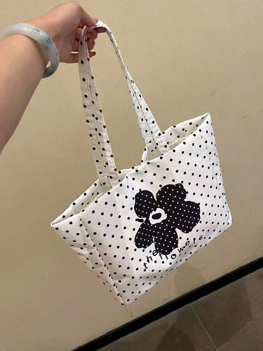 Back To School Season Ins Polka Dot Large Capacity Versatile Fashion Fresh Shoulder Bag Shopping Bag Commute Outing Daily Shopping Photo Essential Tote Bag