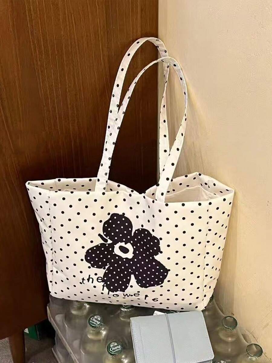 Back To School Season Ins Polka Dot Large Capacity Versatile Fashion Fresh Shoulder Bag Shopping Bag Commute Outing Daily Shopping Photo Essential Tote Bag