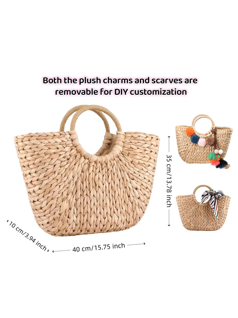 Gets Handwoven Straw Beach Tote Bag Women Summer Boho Shoulder Purse Lightweight Natural Fiber Rattan Clutch Vacation Holiday Gift Casual Travel