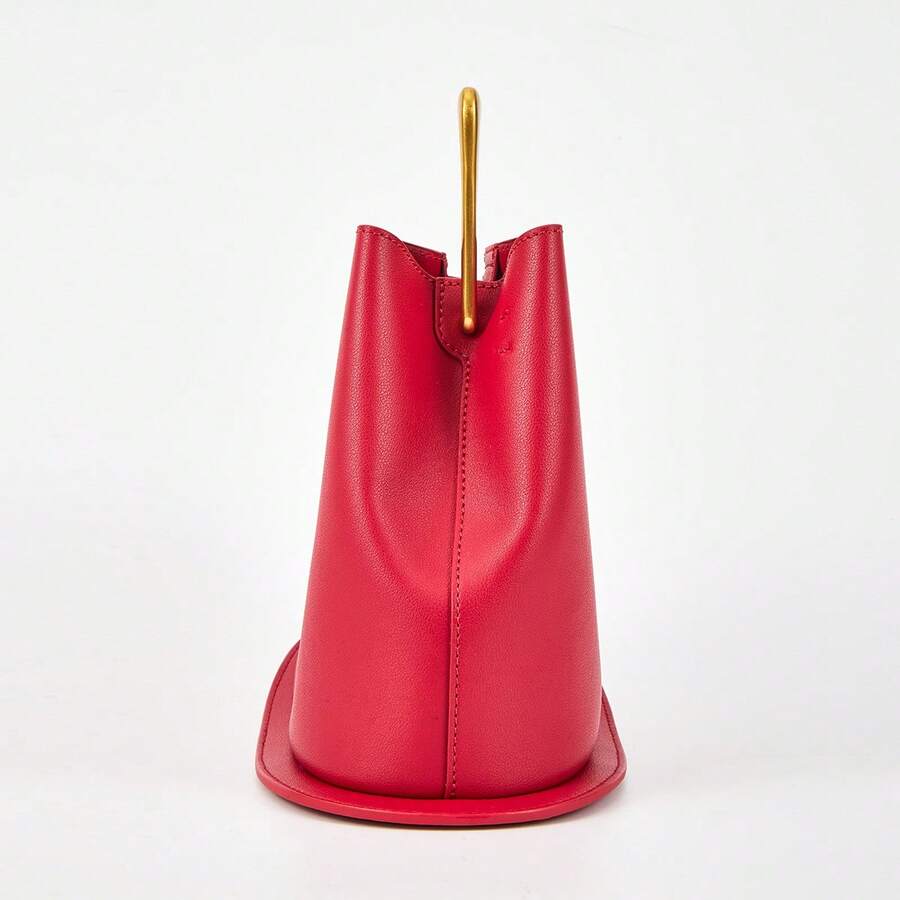Small Tote Bag This Stylish And Minimalist Women's Handbag/Bucket Bag Is PU Material And Features Metal Handles And An Adjustable Shoulder Strap