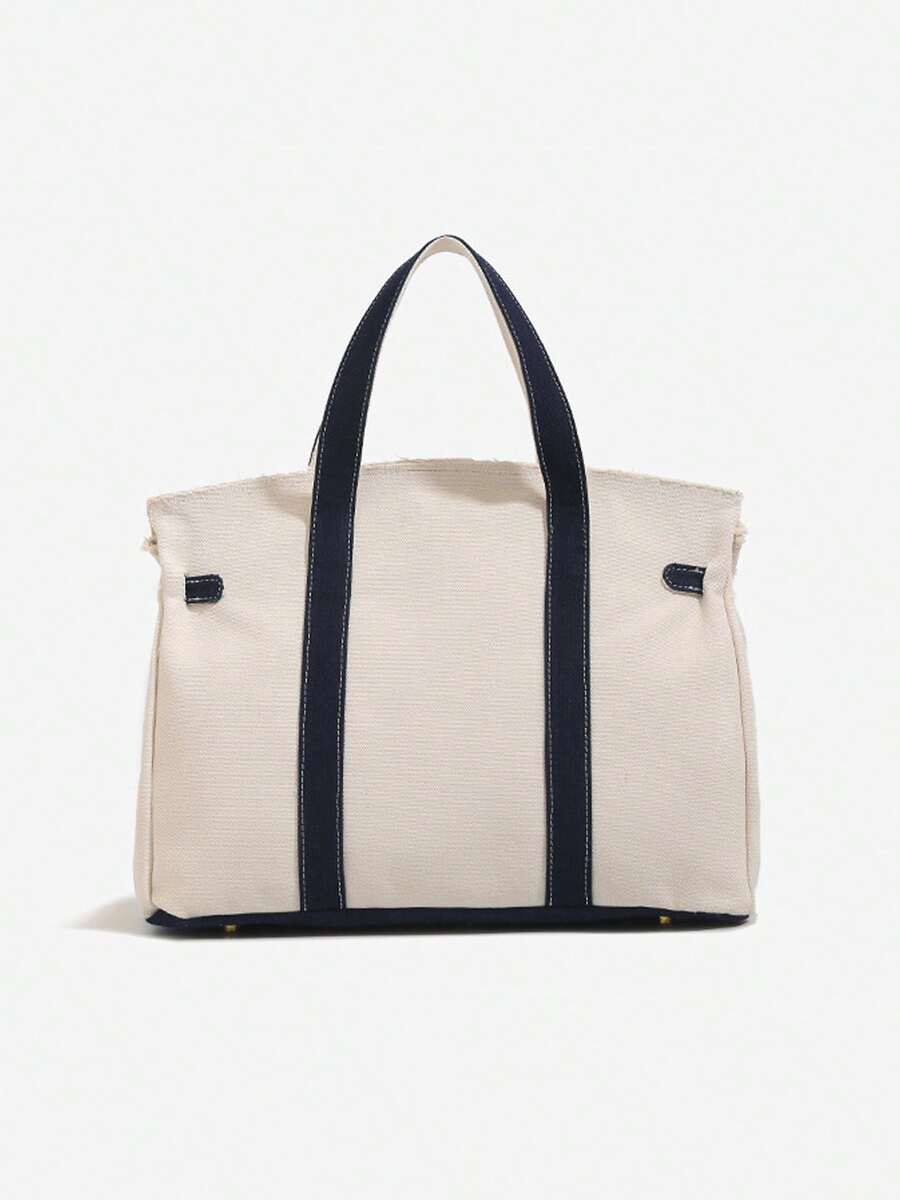 Canvas Tote Bag For Women 2026 New Arrival Luxurious Niche Design Color-Blocked Handbag Spacious Commuter Tote Versatile Everyday Bag