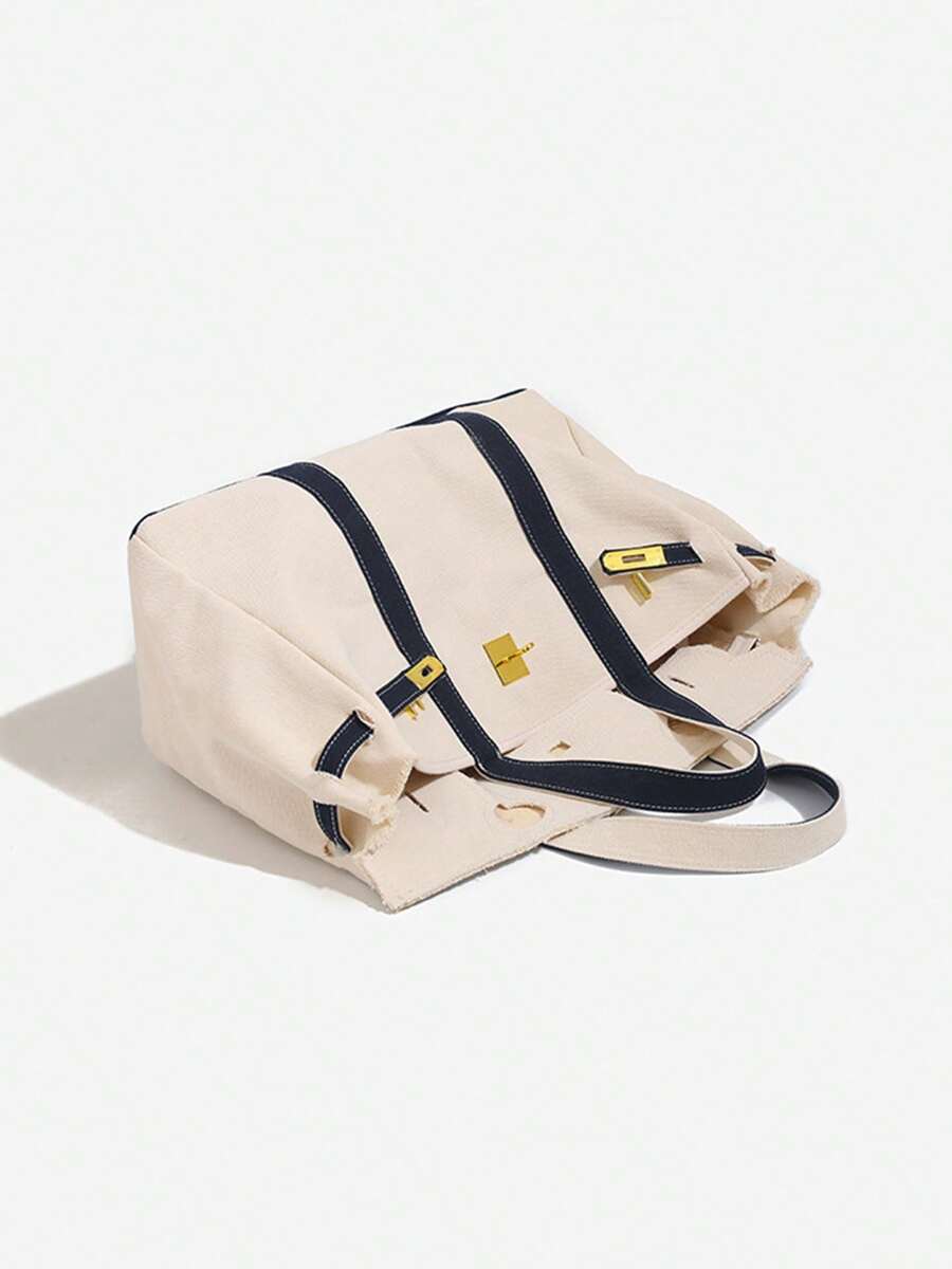 Canvas Tote Bag For Women 2026 New Arrival Luxurious Niche Design Color-Blocked Handbag Spacious Commuter Tote Versatile Everyday Bag