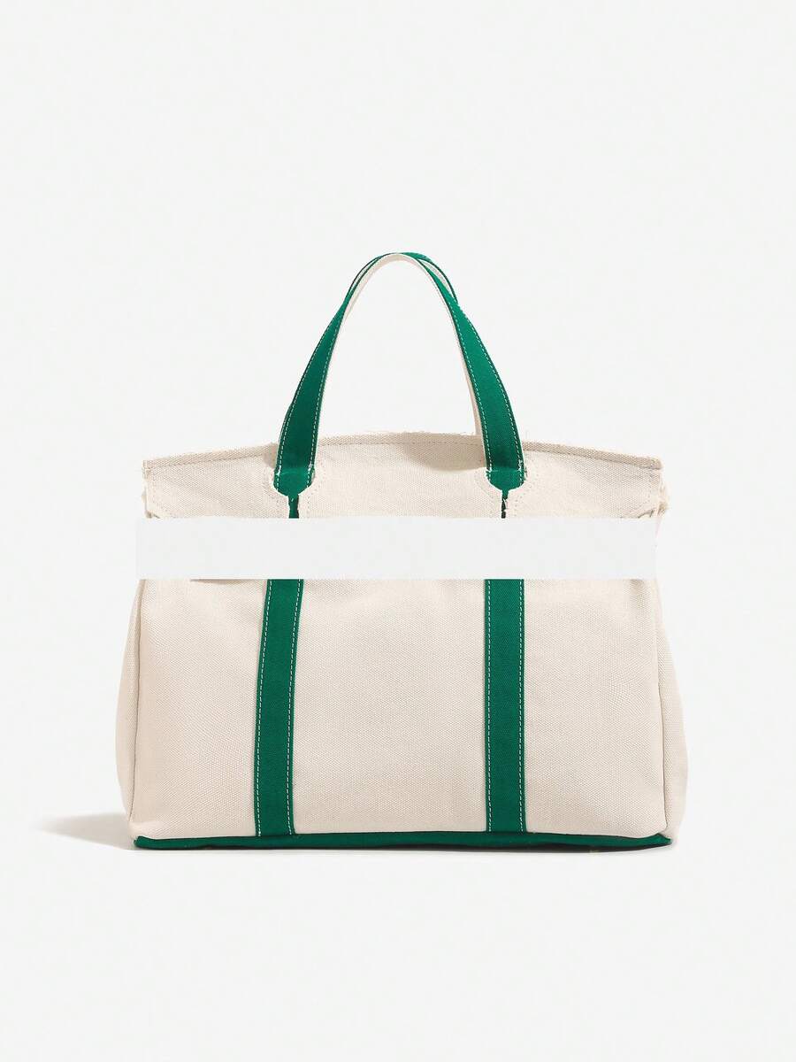 Canvas Tote Bag For Women 2026 New Arrival Luxurious Niche Design Color-Blocked Handbag Spacious Commuter Tote Versatile Everyday Bag