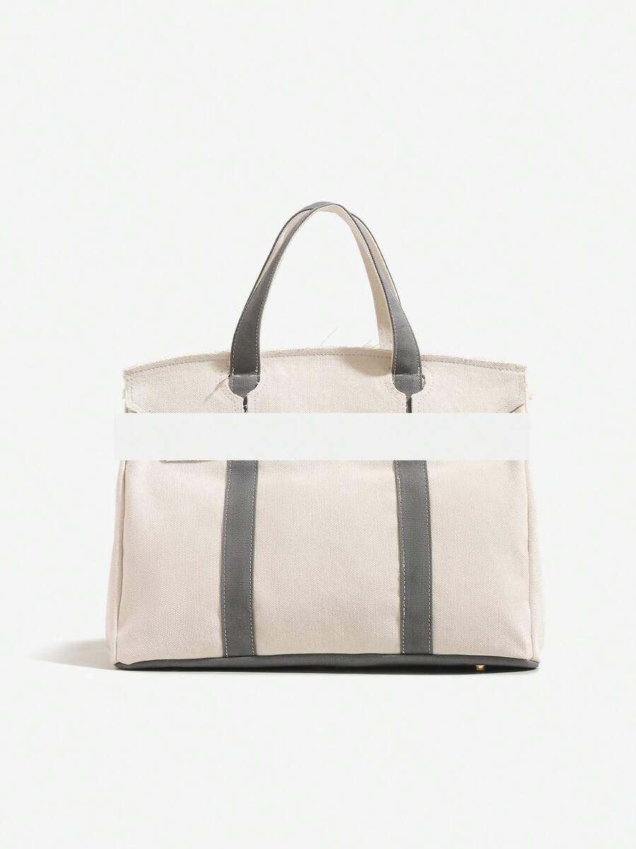 Canvas Tote Bag For Women 2026 New Arrival Luxurious Niche Design Color-Blocked Handbag Spacious Commuter Tote Versatile Everyday Bag