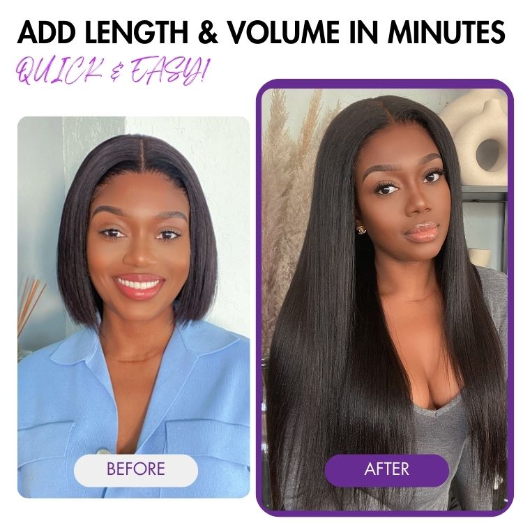 Ultra Natural Seamless Yaki Straight Clip in Extensions Real Human Hair Pieces 135g 9pcs / 7pcs with Free Gift - Limited Offer