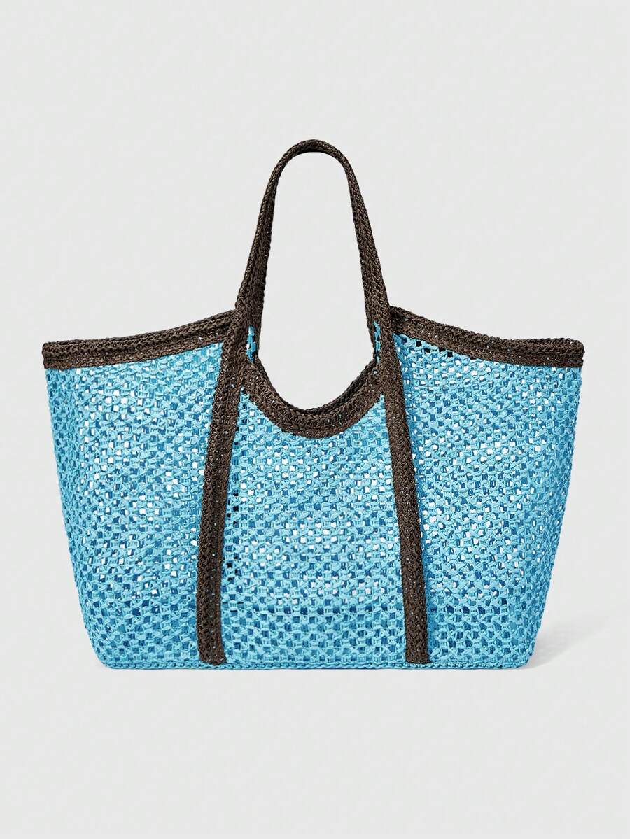 ROMWE Kawaii Women's Casual Versatile Commuter Woven Tote Bag