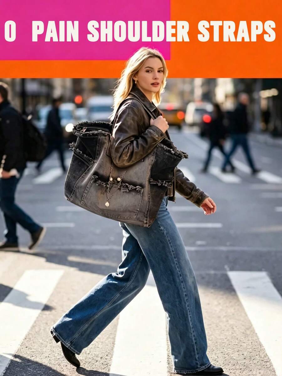 Shoulder Bag Pockets Denim Bag For Urban Women Heavy-Duty Tote Bag Summer Vibe Beach Trips Travel Essential Purses Bags Women Summer Bags For Women