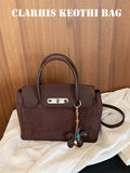 Colorblock Handbag With Metal Twist Lock, Detachable Crossbody Long Strap, Comes With Leather Star Charm, Structured Shape With Ample Capacity, Vintage Texture, Versatile Commuter Luxury Women's Bag
