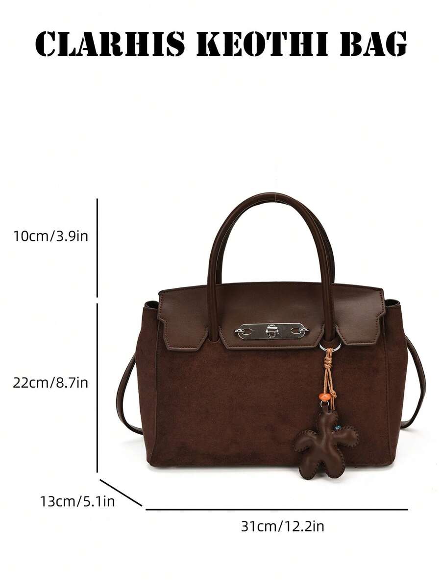 Colorblock Handbag With Metal Twist Lock, Detachable Crossbody Long Strap, Comes With Leather Star Charm, Structured Shape With Ample Capacity, Vintage Texture, Versatile Commuter Luxury Women's Bag