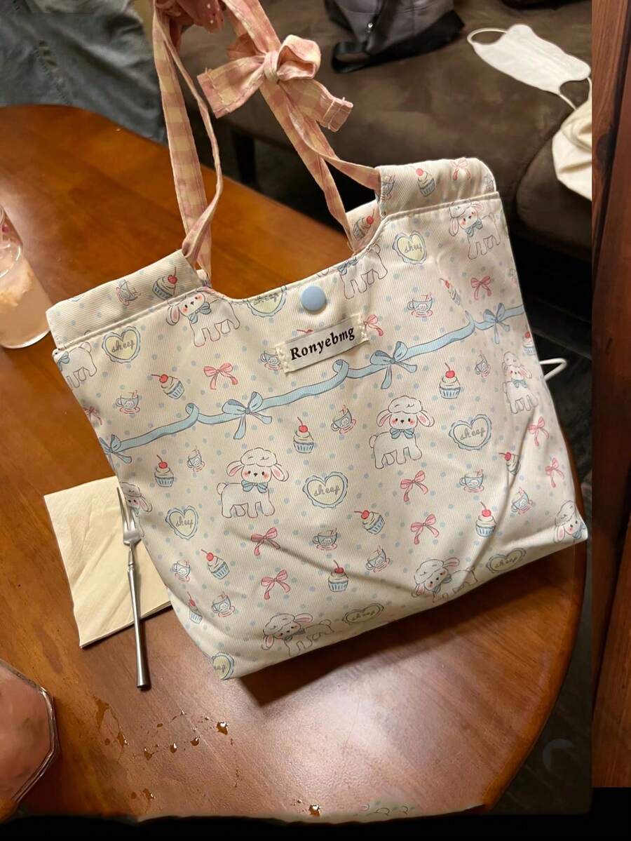 Bowknot Bag Casual Commute Outing Women's Bag Dopamine Blue Large Capacity Shoulder Bag Fashion Tote Bag For Women