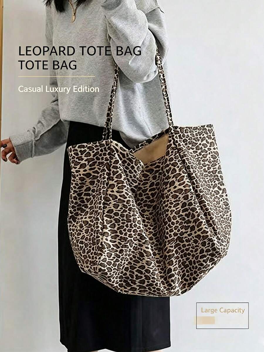 Leopard Print Tote Bag,Fashionable & Spacious Canvas Material Backpack Shoulder Handbag, Large Capacity Bag For Women,School Bag,Large Capacity