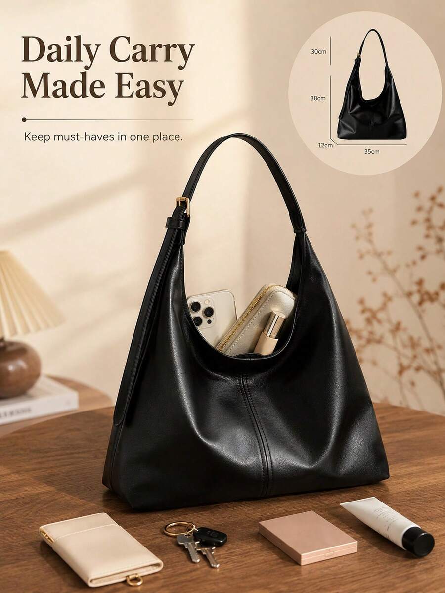 Soft PU Leather Slouchy Shoulder Bag Large Hobo Tote Handbags For Women Travel Essentials Duffle Bag Women Work School Supplie Daily Purse