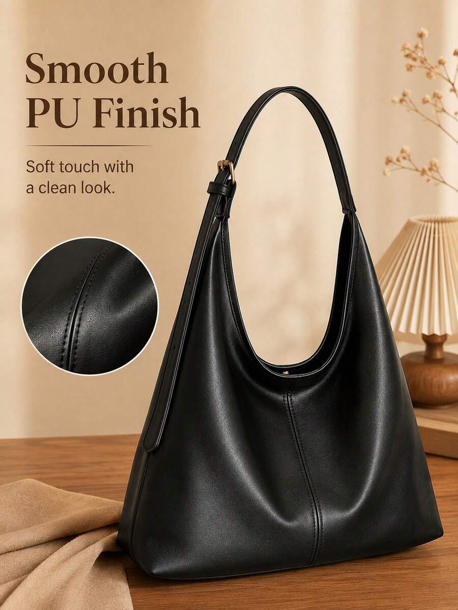 Soft PU Leather Slouchy Shoulder Bag Large Hobo Tote Handbags For Women Travel Essentials Duffle Bag Women Work School Supplie Daily Purse