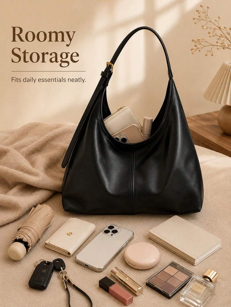 Soft PU Leather Slouchy Shoulder Bag Large Hobo Tote Handbags For Women Travel Essentials Duffle Bag Women Work School Supplie Daily Purse