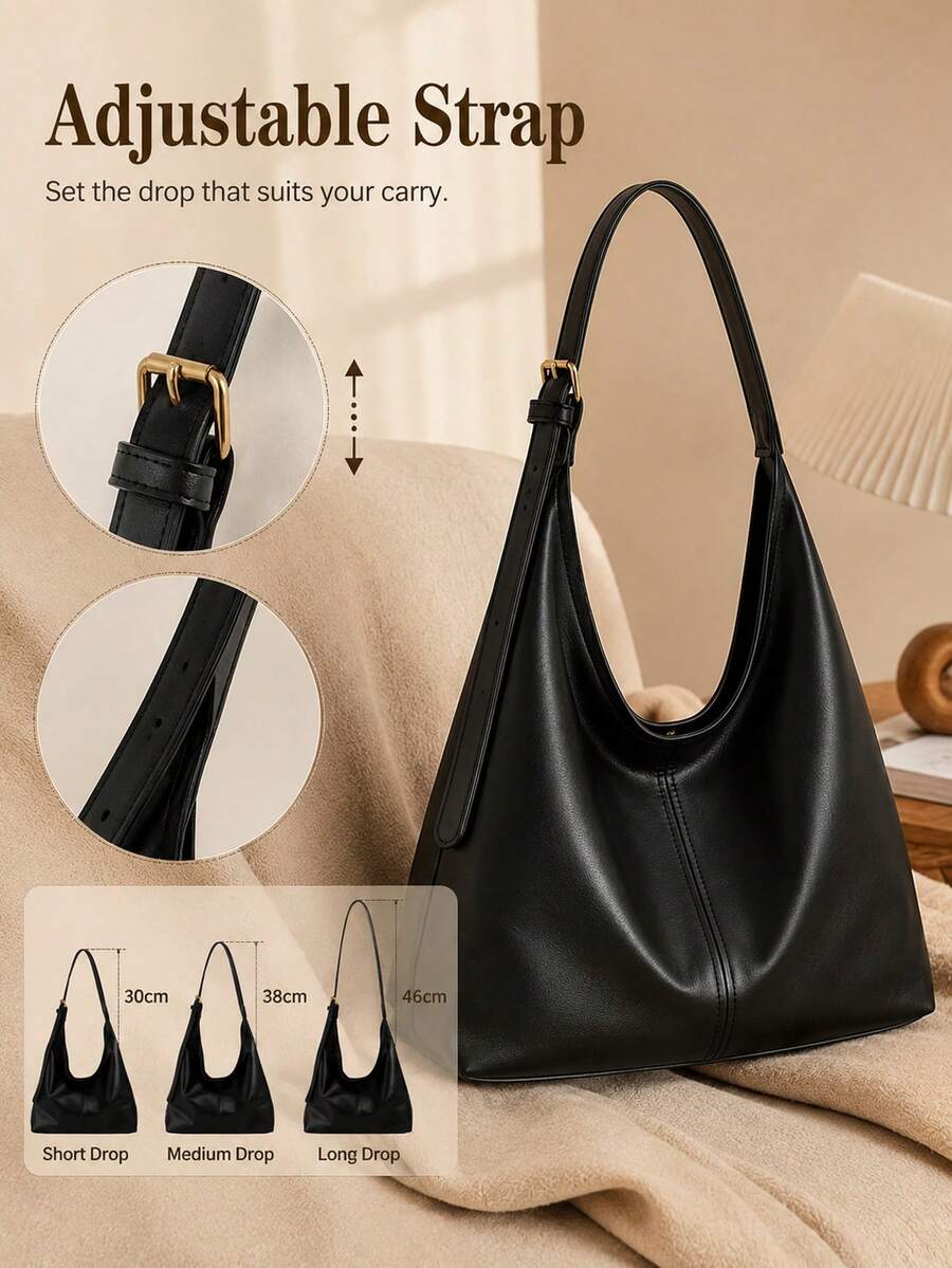 Soft PU Leather Slouchy Shoulder Bag Large Hobo Tote Handbags For Women Travel Essentials Duffle Bag Women Work School Supplie Daily Purse