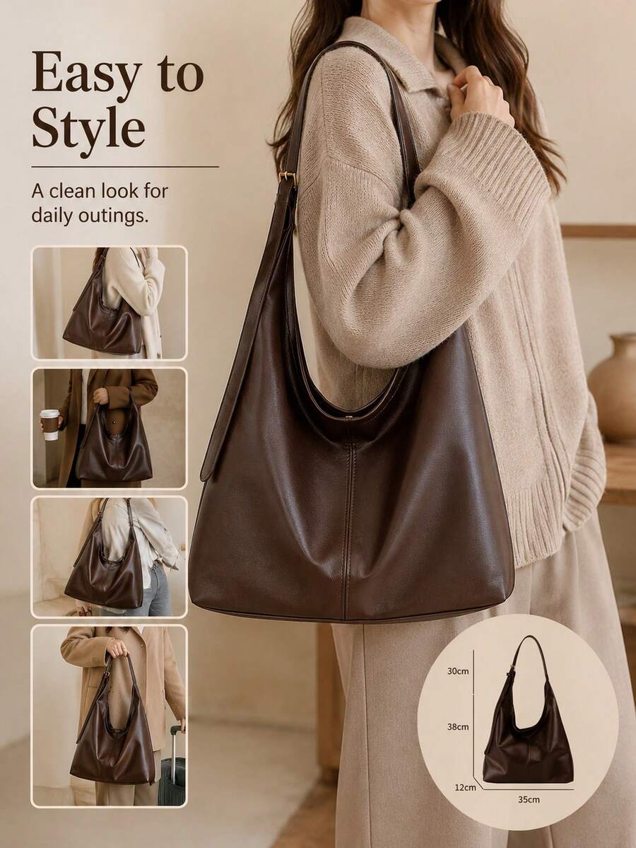 Soft PU Leather Slouchy Shoulder Bag Large Hobo Tote Handbags For Women Travel Essentials Duffle Bag Women Work School Supplie Daily Purse
