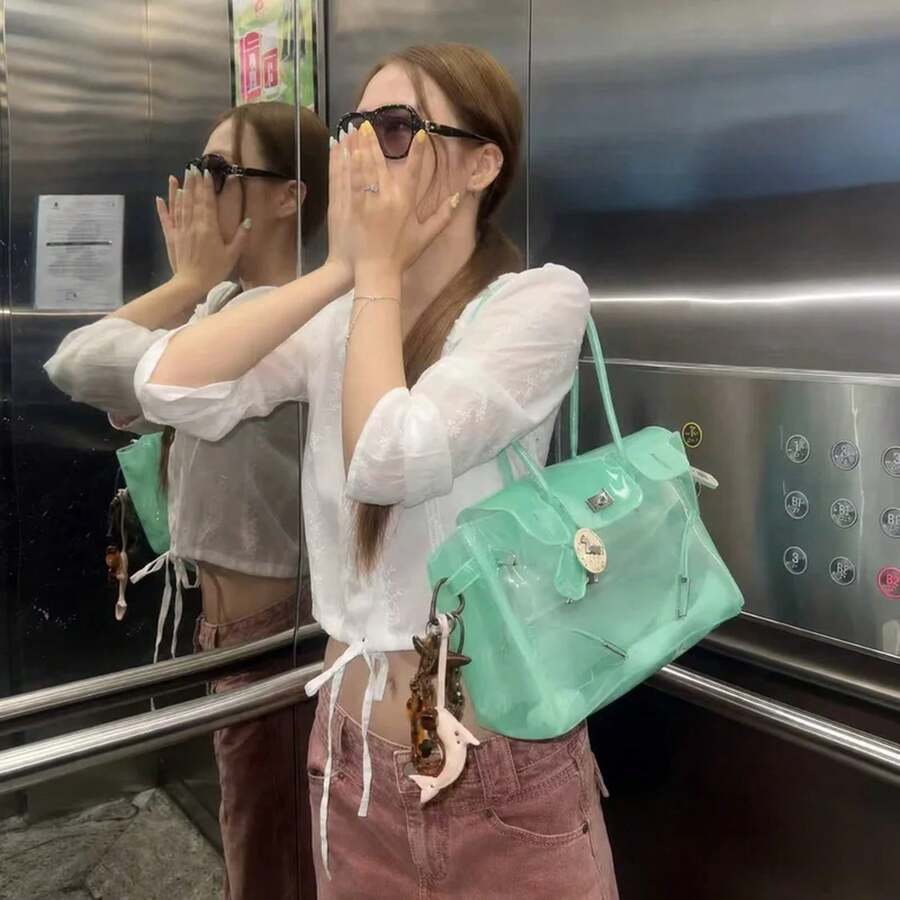 Dopamine Jelly Bag 2026 New Ladies Summer Versatile Day Premium Sense Large Capacity Commuter Transparent Tote Bag Fresh