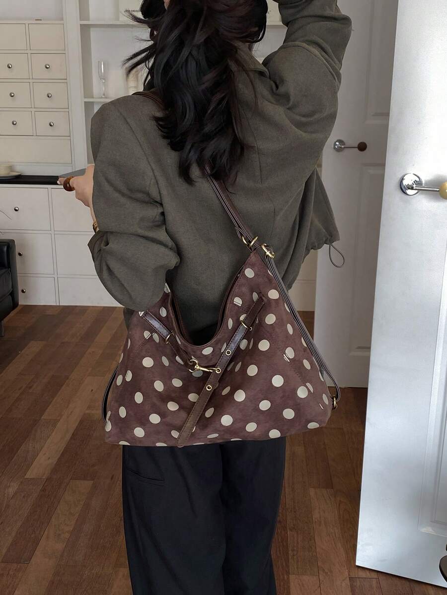 Large Capacity Women's 2026 Fashion New Exquisite Polka Dot Tote Bag, Elegant Personalized Casual Shoulder Bag For Work And Commute
