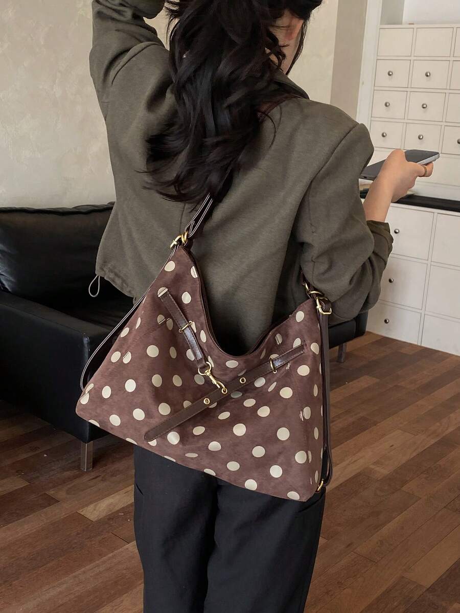 Large Capacity Women's 2026 Fashion New Exquisite Polka Dot Tote Bag, Elegant Personalized Casual Shoulder Bag For Work And Commute