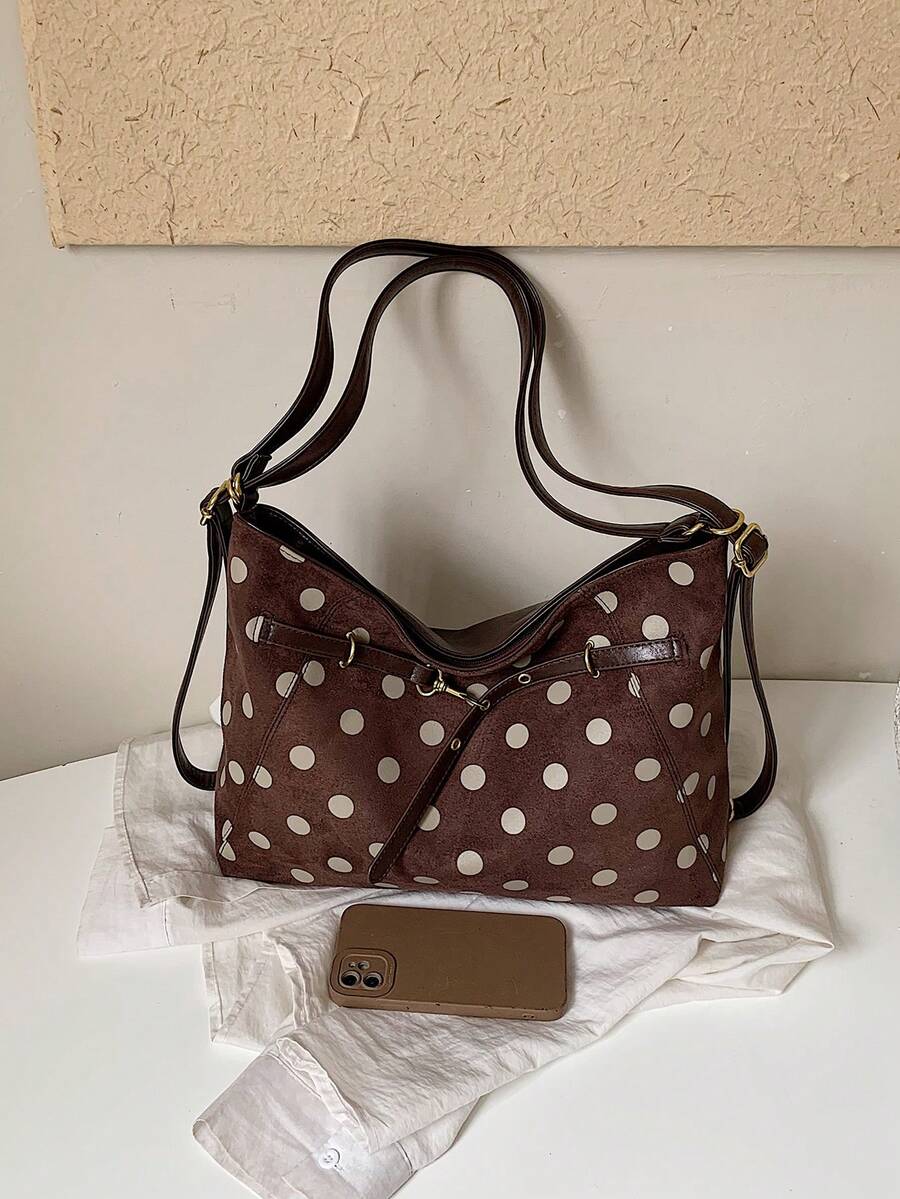 Large Capacity Women's 2026 Fashion New Exquisite Polka Dot Tote Bag, Elegant Personalized Casual Shoulder Bag For Work And Commute