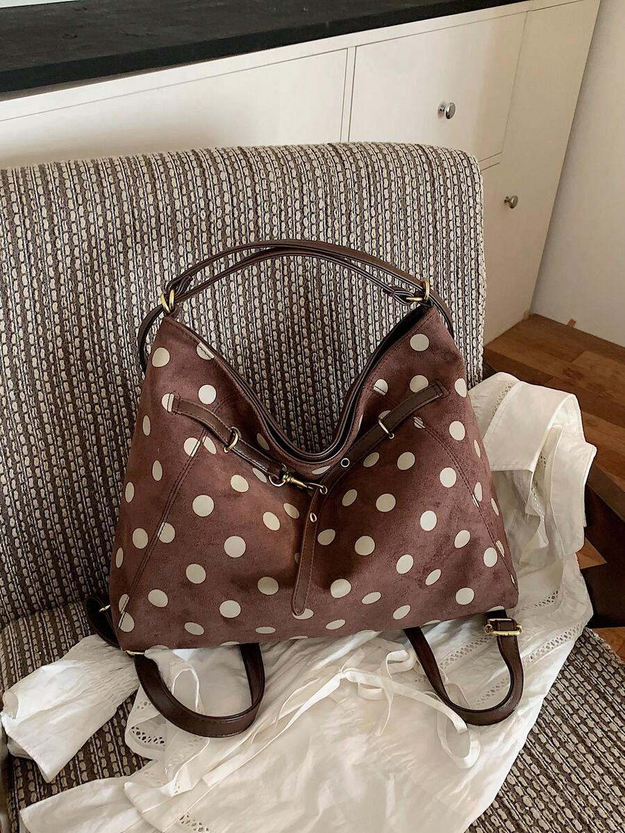 Large Capacity Women's 2026 Fashion New Exquisite Polka Dot Tote Bag, Elegant Personalized Casual Shoulder Bag For Work And Commute