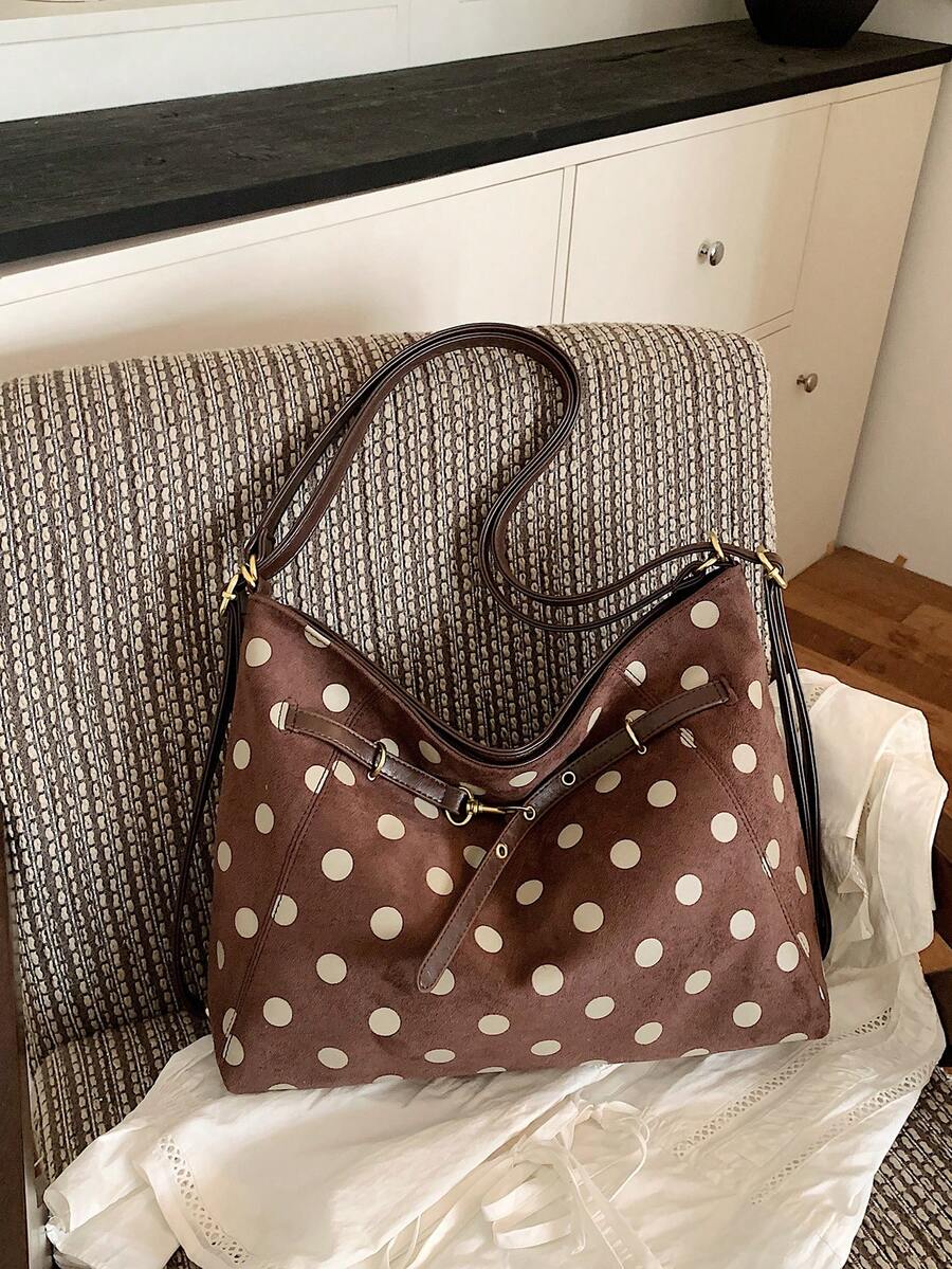 Large Capacity Women's 2026 Fashion New Exquisite Polka Dot Tote Bag, Elegant Personalized Casual Shoulder Bag For Work And Commute