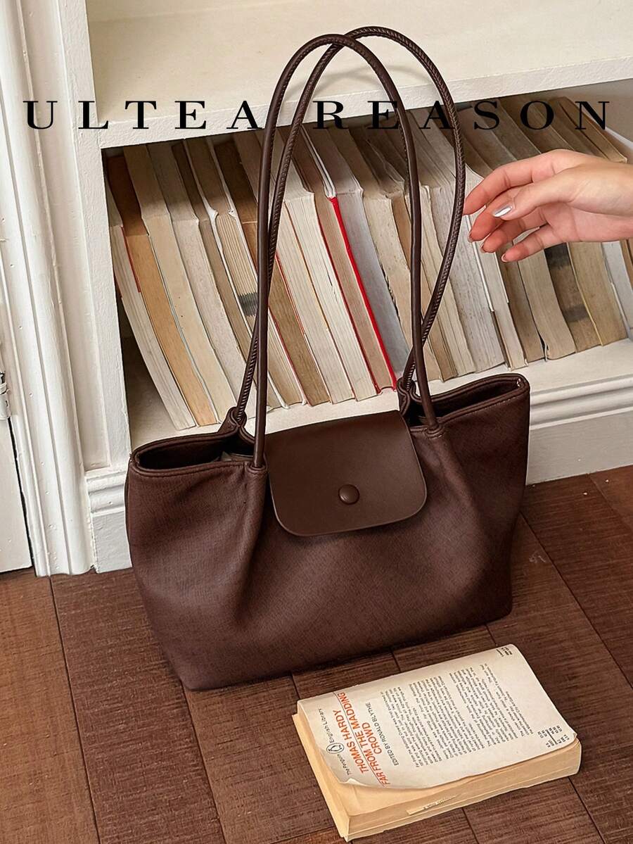 1pc Solid Color PU Leather New Women's Bag, Shoulder Bag, Fashion Large Capacity Tote Bag, Suitable For Commuting, Shopping, Dating