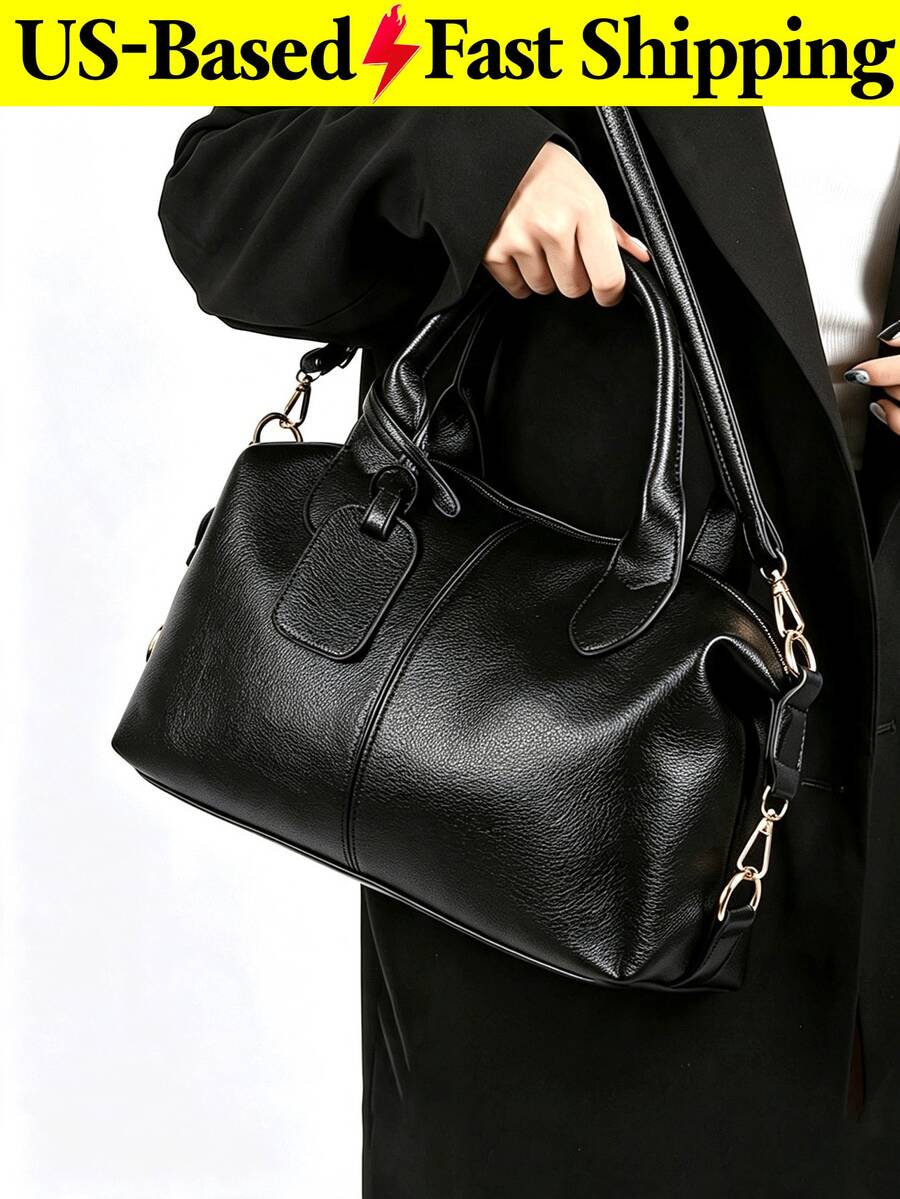 Women's Large Capacity Lightweight Tote Bag Pu Leather Handbag Detachable Strap Water Resistant Shoulder Crossbody Travel Bag For Commute Daily Use