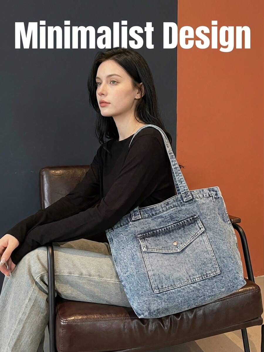 Vintage Distressed Denim Tote Bag For Women Casual Shoulder Bag Black Purse Spacious Handbag For Cow Girl Travel Essential Back To School Outfits