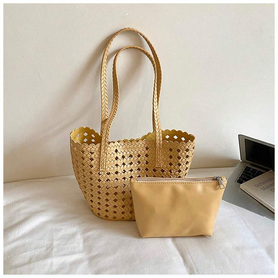 Large Capacity Color Block Mini Minimalist Underarm Tote Bag For Women, For Summer Travel Beach And Daily Use