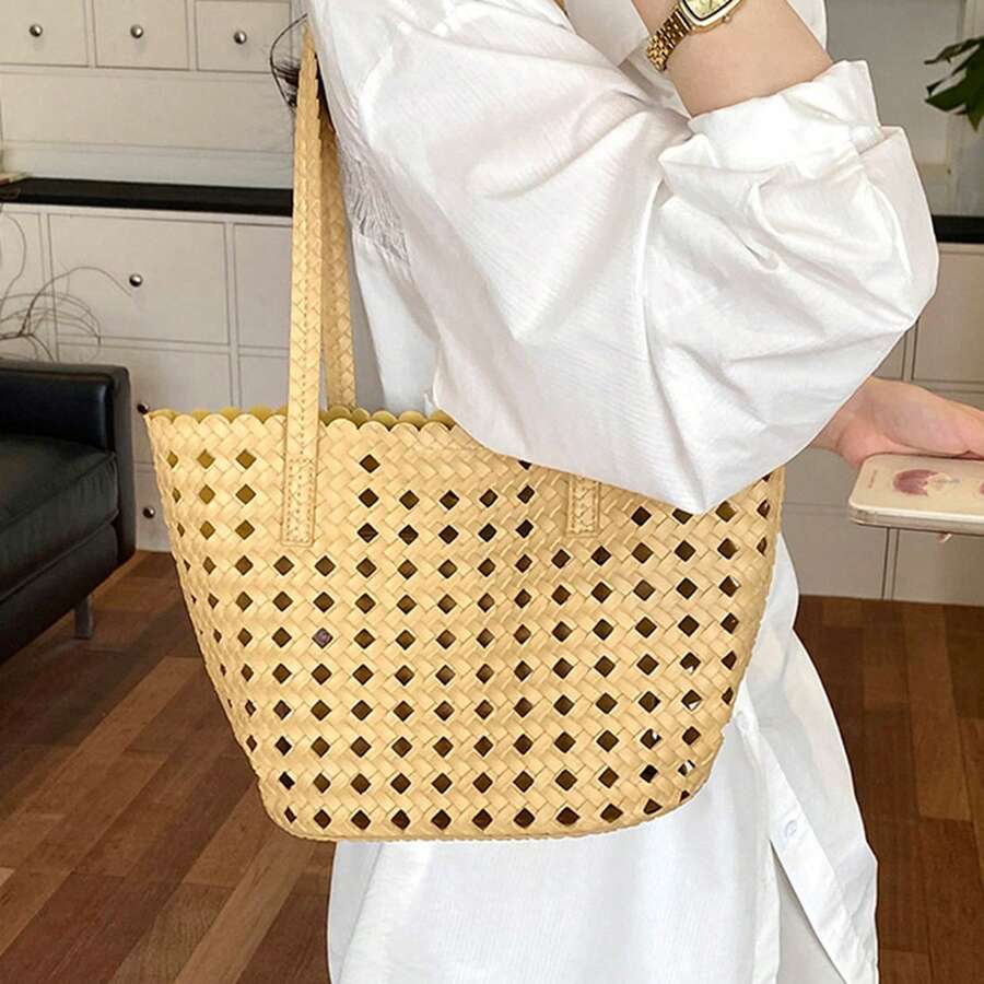 Large Capacity Color Block Mini Minimalist Underarm Tote Bag For Women, For Summer Travel Beach And Daily Use