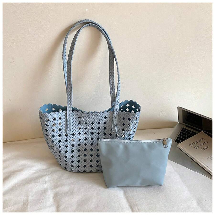 Large Capacity Color Block Mini Minimalist Underarm Tote Bag For Women, For Summer Travel Beach And Daily Use