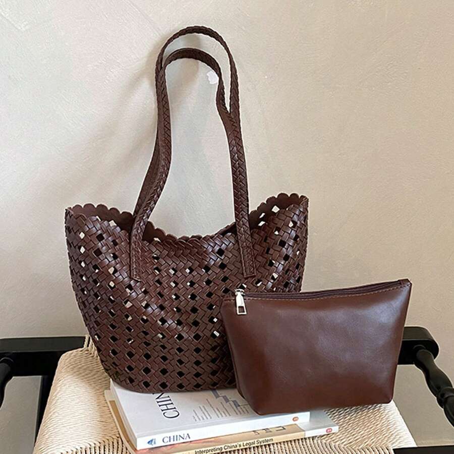 Large Capacity Color Block Mini Minimalist Underarm Tote Bag For Women, For Summer Travel Beach And Daily Use