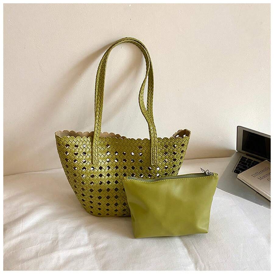 Large Capacity Color Block Mini Minimalist Underarm Tote Bag For Women, For Summer Travel Beach And Daily Use
