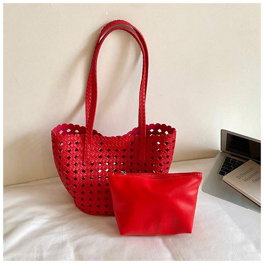 Large Capacity Color Block Mini Minimalist Underarm Tote Bag For Women, For Summer Travel Beach And Daily Use