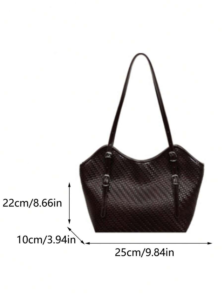 Woven Texture Tote Bag Women Korean Style Fashion Casual Large Capacity Shoulder Bag Commuter Handbag Personalized Commuter Woven Tote Bag
