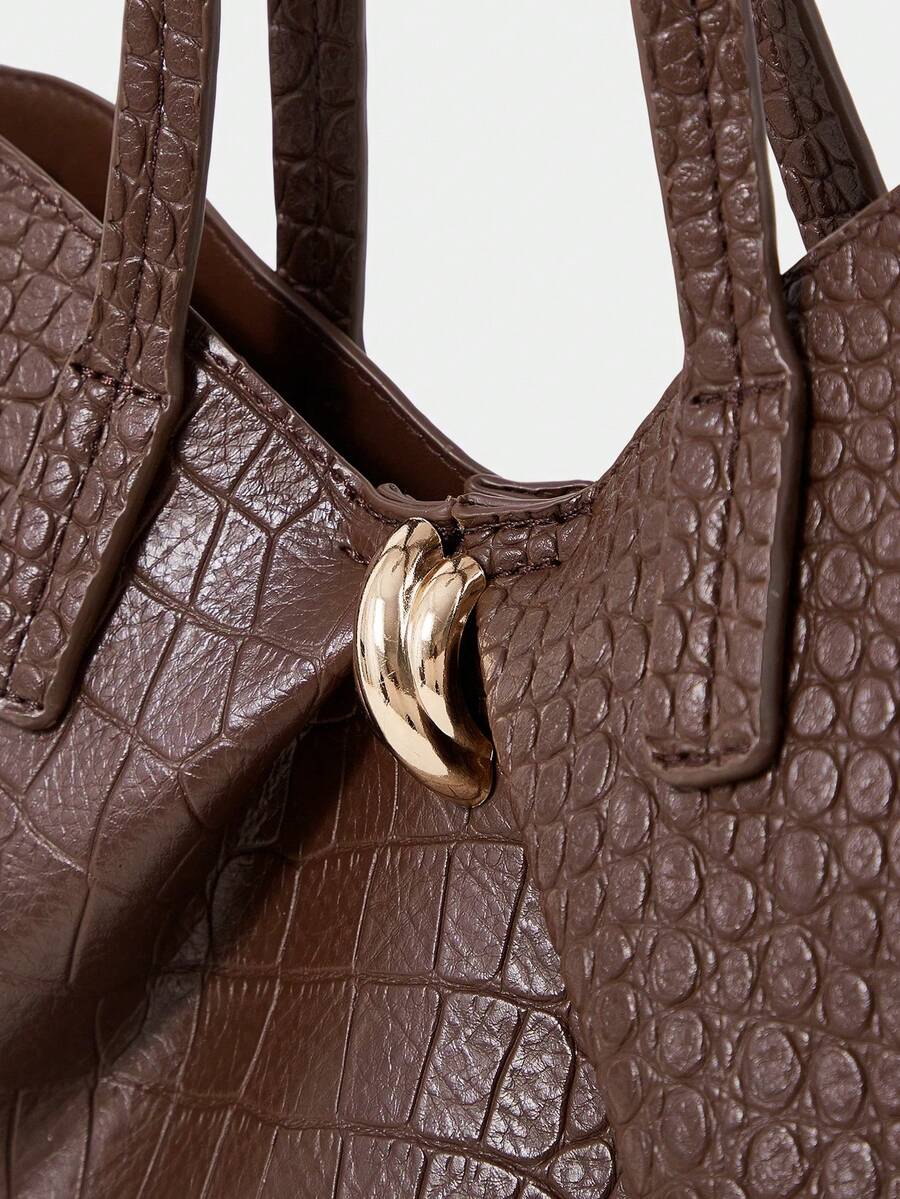 SHECARRY Women's Fashion Brown Tote Bag, Retro Alligator Pattern Large Capacity Shoulder Bag, For Daily, Commuting, Shopping, Travel