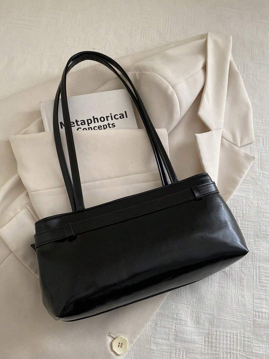 1PC Soft Long Tote Bag With Dual Long Handles, Knot Metal Closure Decoration, Badminton-Shaped Woven Strap Charm, Embossed Letter Logo, Gentle Girl Style Commuter Knot Handbag Design, Convertible Shou