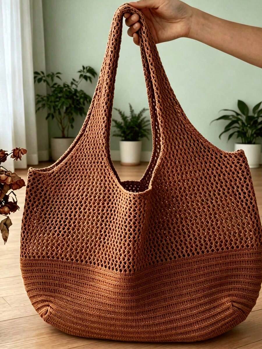 Women's Spring Beach Bag, Crochet Tote Bag, Large Capacity Fashion Shoulder Bag, Travel Essential, Suitable For Students And Working Women.