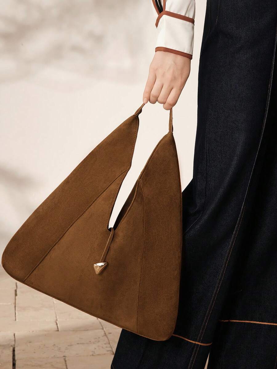 MOTF WOMEN'S FASHION BROWN TOTE BAG, SOFT IMITATION SUEDE MATERIAL, EXQUISITE STRAP, SIMPLE LARGE-CAPACITY SHOULDER BAG, FOR DAILY, COMMUTING, SHOPPING