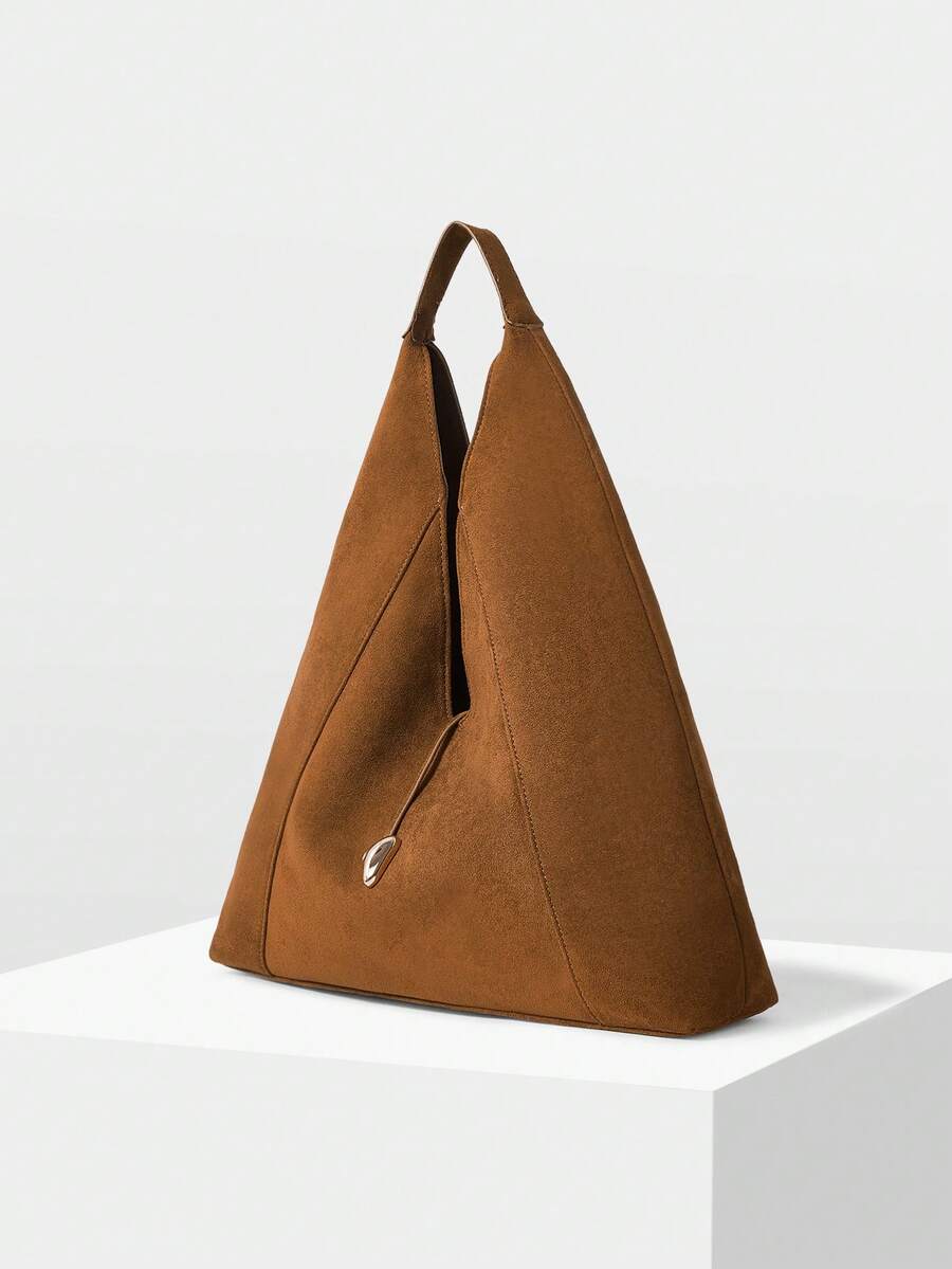 MOTF WOMEN'S FASHION BROWN TOTE BAG, SOFT IMITATION SUEDE MATERIAL, EXQUISITE STRAP, SIMPLE LARGE-CAPACITY SHOULDER BAG, FOR DAILY, COMMUTING, SHOPPING