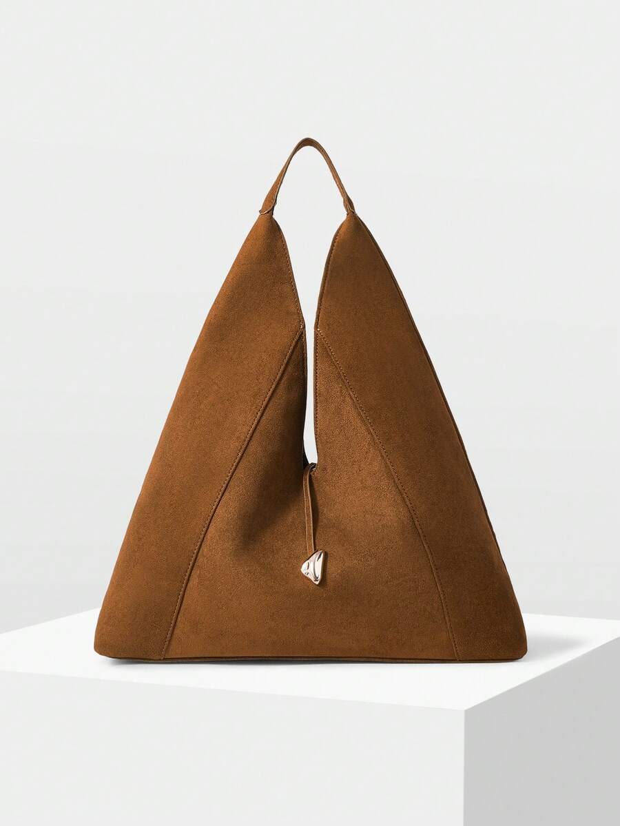 MOTF WOMEN'S FASHION BROWN TOTE BAG, SOFT IMITATION SUEDE MATERIAL, EXQUISITE STRAP, SIMPLE LARGE-CAPACITY SHOULDER BAG, FOR DAILY, COMMUTING, SHOPPING