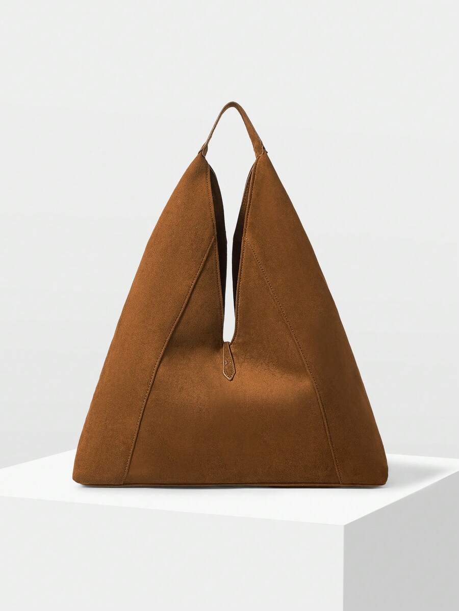 MOTF WOMEN'S FASHION BROWN TOTE BAG, SOFT IMITATION SUEDE MATERIAL, EXQUISITE STRAP, SIMPLE LARGE-CAPACITY SHOULDER BAG, FOR DAILY, COMMUTING, SHOPPING